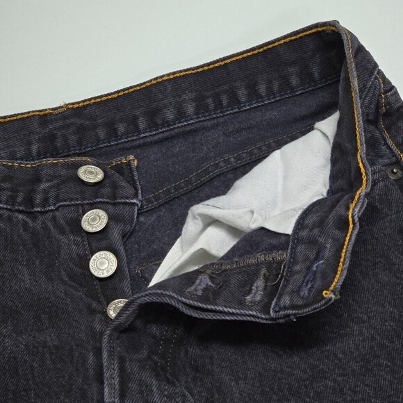 Levis 501‎ Jeans Mens 33x32 (Fits 30x30) Black Straight Button Fly Biker Denim - Picture 2 of 15